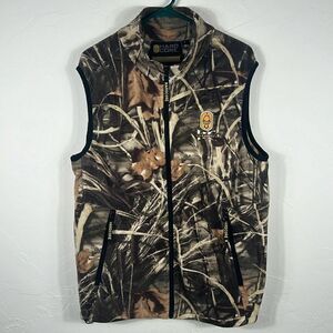 🔥 HARDCORE Camo Hunting Fleece Full Zip VEST - Sz Large - EXCELLENT Condition